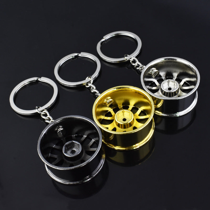Metal Turbine Car Key Chain with Wheel Hub Design