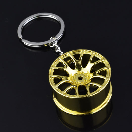Metal Turbine Car Key Chain with Wheel Hub Design