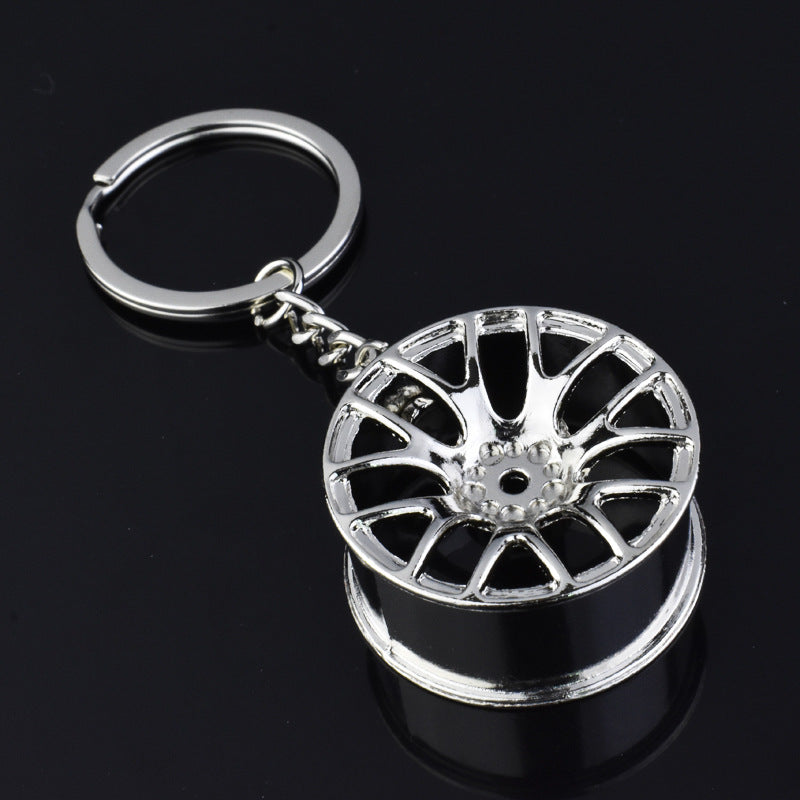 Metal Turbine Car Key Chain with Wheel Hub Design