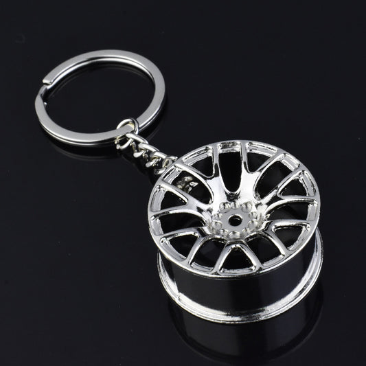 Metal Turbine Car Key Chain with Wheel Hub Design