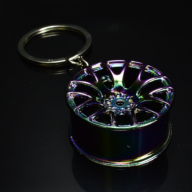 Metal Turbine Car Key Chain with Wheel Hub Design