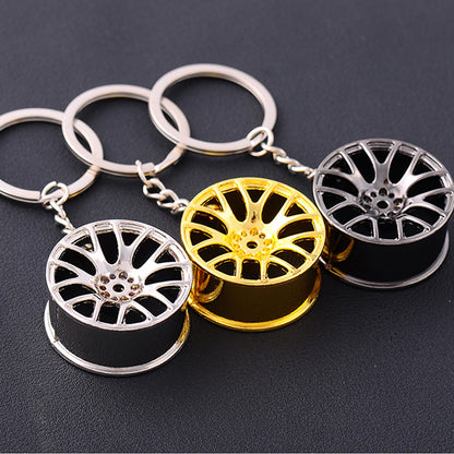Metal Turbine Car Key Chain with Wheel Hub Design