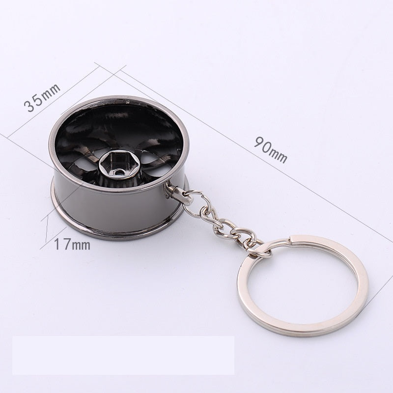 Metal Turbine Car Key Chain with Wheel Hub Design