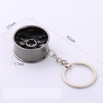 Metal Turbine Car Key Chain with Wheel Hub Design