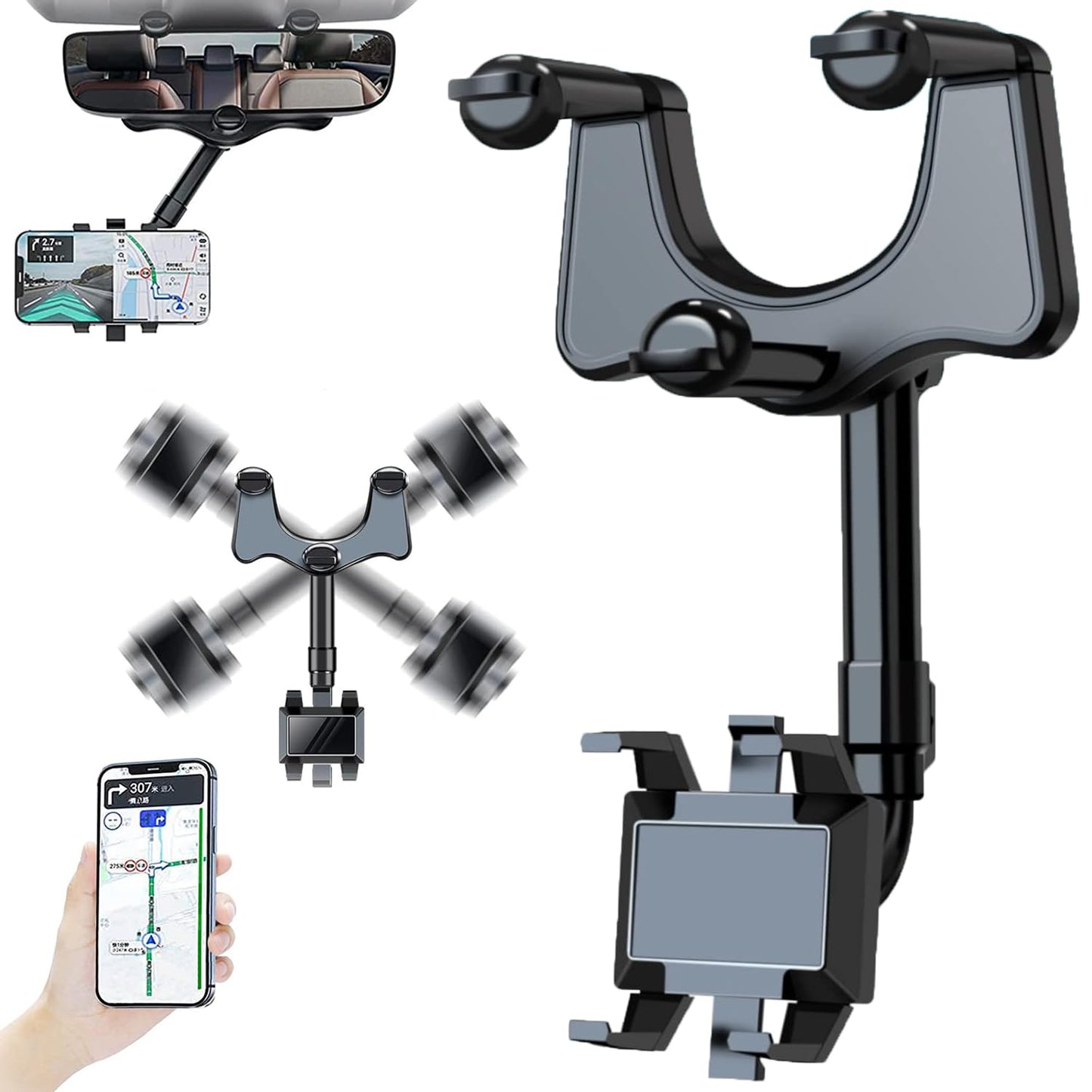 Elemenix Phone Holder 360 Rotatable and Retractable Car Phone Holder Fullofcarts Phone Holder 360° Car Rearview Mirror Phone Holder for Car Mount Phone and Gps Holder Support Rotating Adjustable